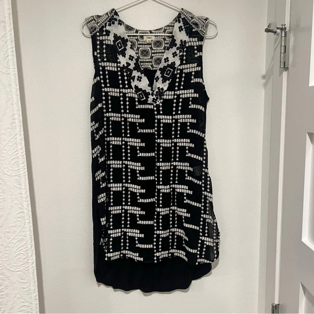 Anthropologie TINY Aztec Black and White Embroidered Dress